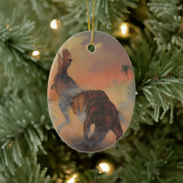 Vintage dinosaurier, Carnotaurus rytande i djungel Julgransprydnad Keramik
