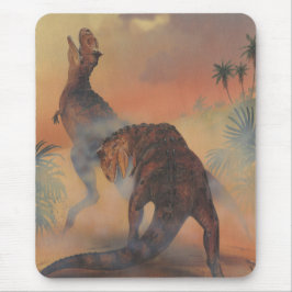 Vintage dinosaurier, Carnotaurus rytande i djungel Musmatta