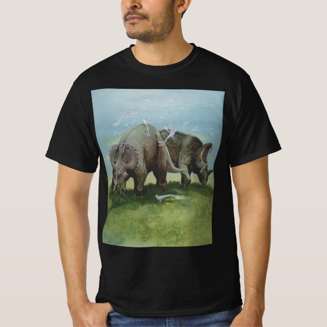 Vintage dinosaurier, Centrosaurus betar i äng Tee (Framsida)