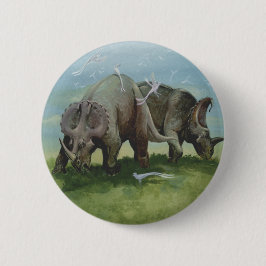 Vintage dinosaurier, Centrosaurus betar på en äng Knapp
