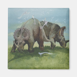 Vintage dinosaurier, Centrosaurus betar på en äng Magnet