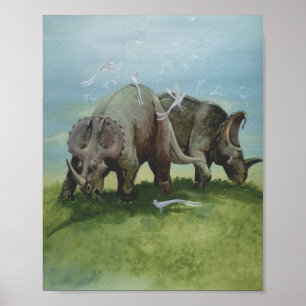 Vintage Dinosaurier, Centrosaurus Grasing in Meado Poster