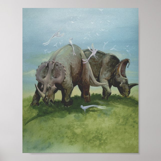 Vintage Dinosaurier, Centrosaurus Grasing in Meado Poster (Framsidan)