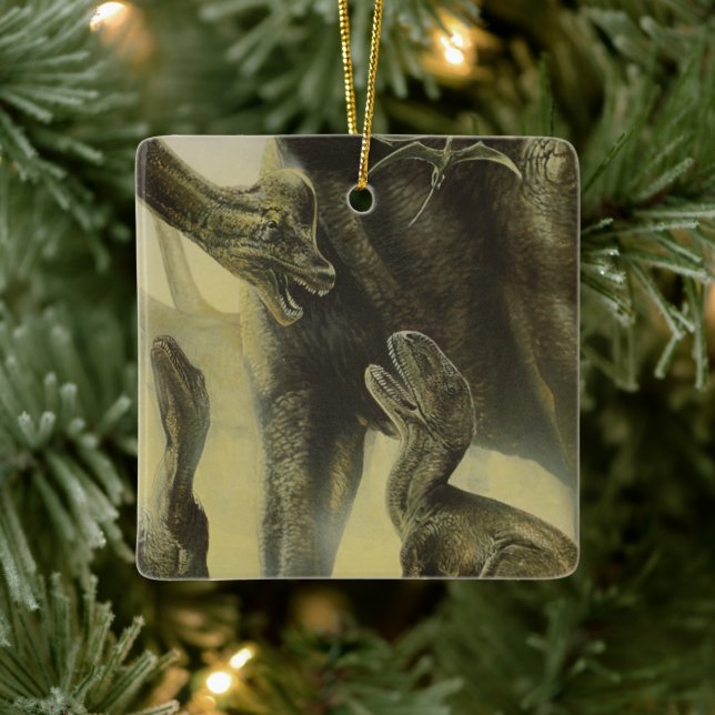 Vintage dinosaurier, Torvosaurus och Brachiosaurus Julgransprydnad Keramik (Träd)