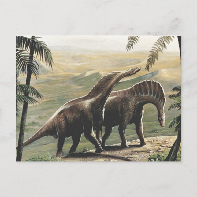 Vintage Dinosaurs, Amargasaurus med Handflatan Trä Vykort (Framsida)