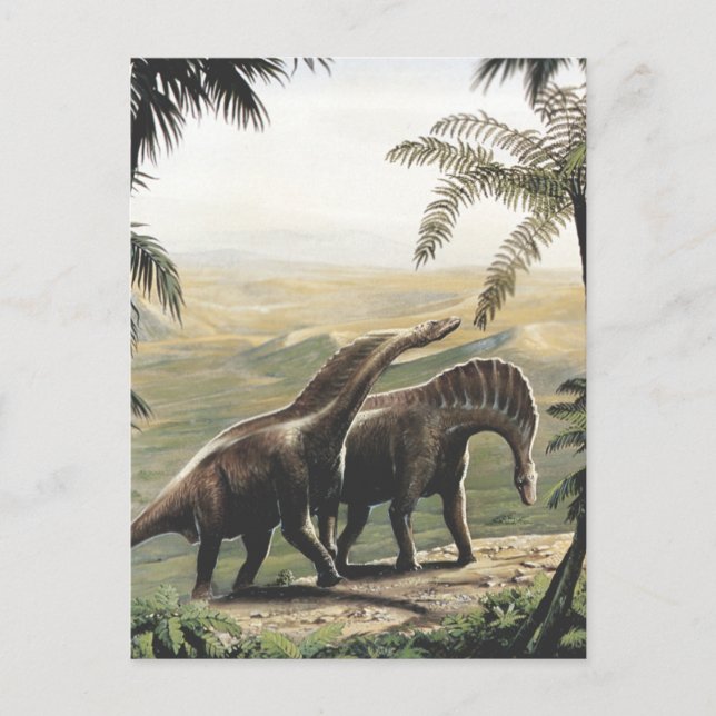 Vintage Dinosaurs, Amargasaurus med Handflatan Trä Vykort (Framsida)