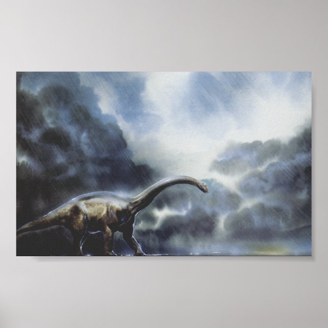 Vintage Dinosaurs, Barapasaurus med stormmoln Poster (Framsidan)