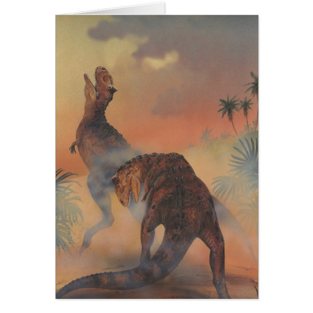 Vintage Dinosaurs, Carnotaurus Roaring i Jungle Hälsningskort (Framsidan)