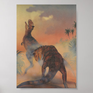Vintage Dinosaurs, Carnotaurus Roaring i Jungle Poster