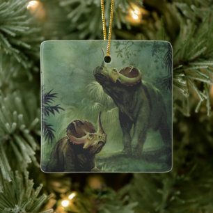 Vintage Dinosaurs, Centrosaurus i Jungle Julgransprydnad Keramik