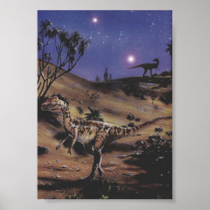 Vintage Dinosaurs, Dilofosaurus på en stjärnnatt Poster