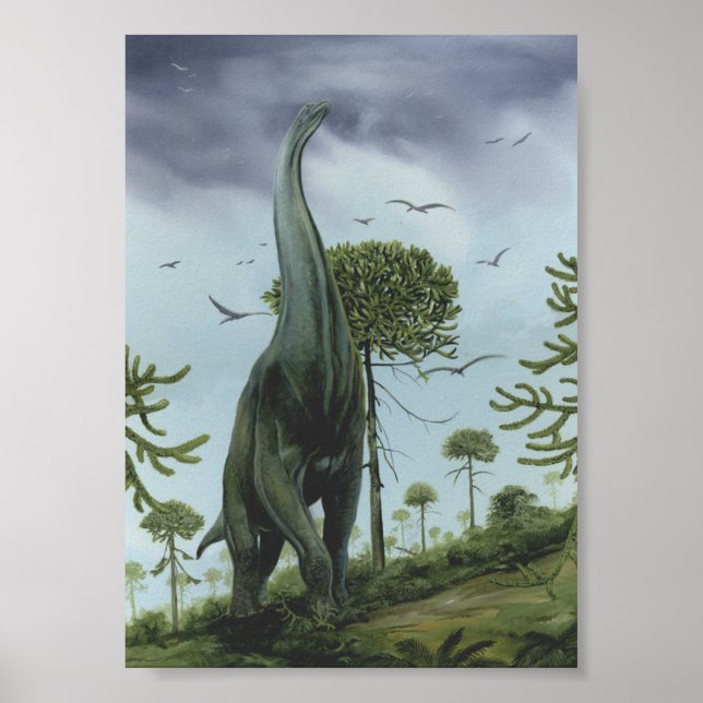 Vintage Dinosaurs, Sauroposeidon med fåglar som fl Poster (Framsidan)