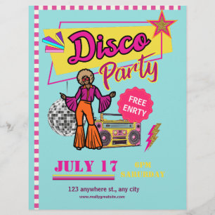 Vintage Discofest Affisch 80-tal retro Födelsedags Reklamblad