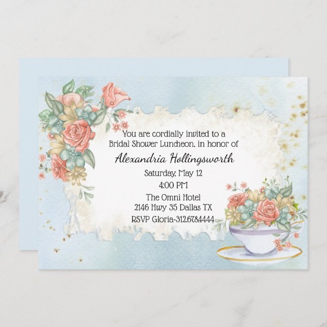 Vintage Distress Blommigt Inbjudningskort för möhi (Fram/baksida)