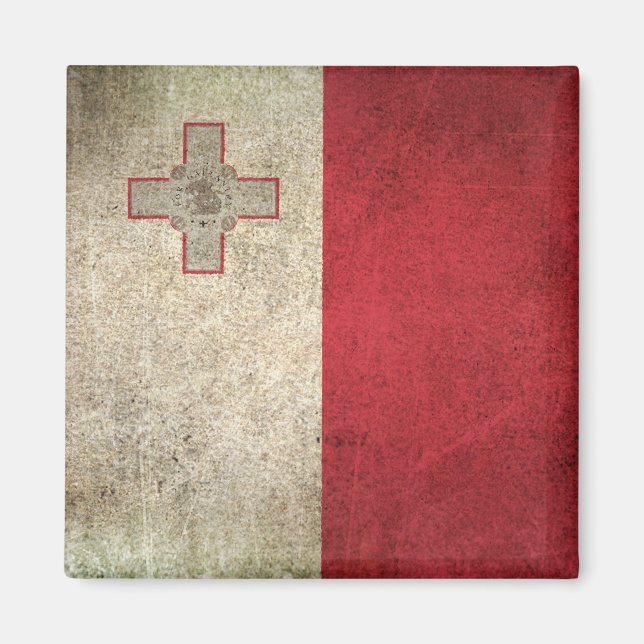 Vintage Distress Flagga Malta Magnet (Framsidan)