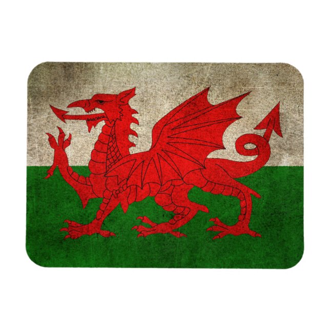 Vintage Distress Flagga Wales Magnet (Horisontell)