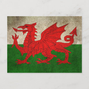 Vintage Distress Flagga Wales Vykort