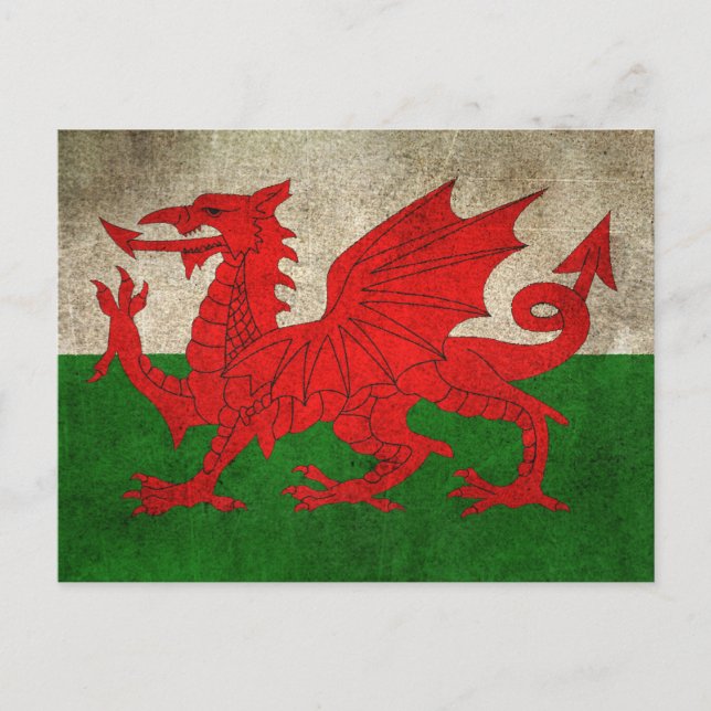 Vintage Distress Flagga Wales Vykort (Framsida)