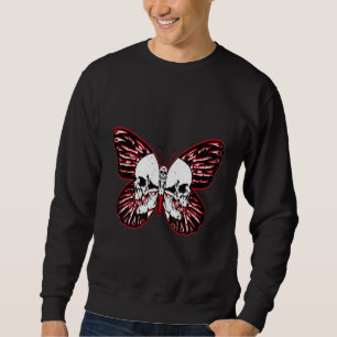 Vintage Distress Grunge Butterfly Skull Rocker B Lång Ärmad Tröja
