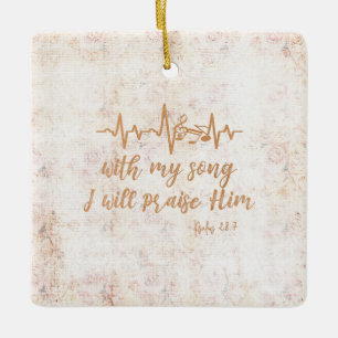 Vintage Distress Psalms Sång Bible Verse Julgransprydnad Keramik