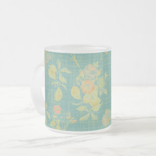 Vintage Distress Vår Blommigt Teal Mönster Frostad Glasmugg
