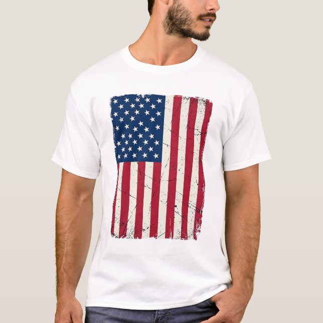 Vintage Distressed Amerikansk Flagga Vektor Tröja  (Framsida)
