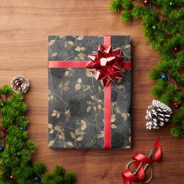 Vintage Distressed Black Flowers Beige Background Presentpapper