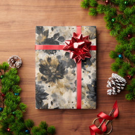 Vintage Distressed Black Flowers Beige Background Presentpapper