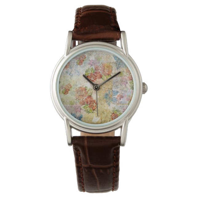 Vintage Distressed Flower Pattern Armbandsur (Framsida)