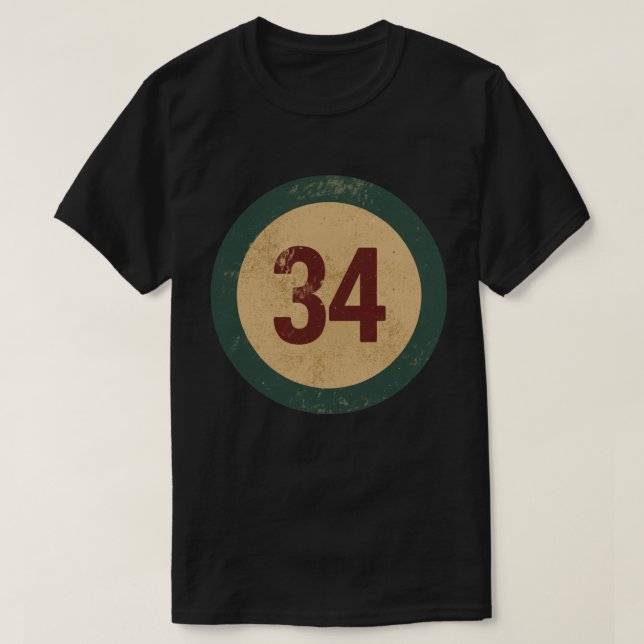 Vintage Distressed Number 34 T Shirt (Design framsida)
