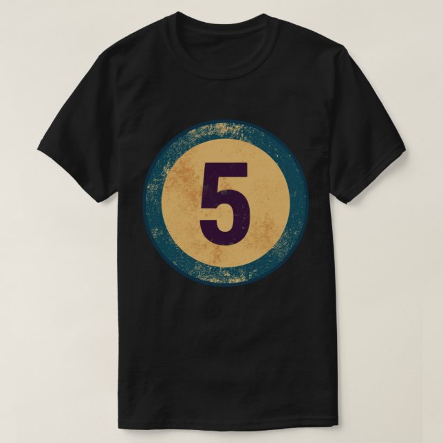 Vintage Distressed Nummer 5 T Shirt (Design framsida)