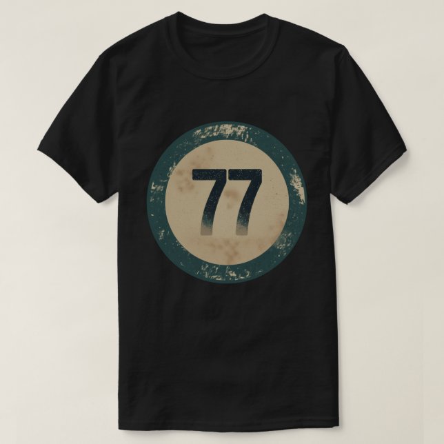 Vintage Distressed Nummer 77 T Shirt (Design framsida)