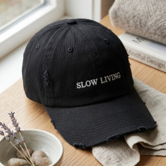 Vintage Distressed Slow Living Serif Typografi Bl Broderad Keps