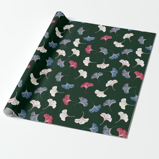 Vintage ditsy sömlös mönster med ginkgo löv presentpapper (Utrullad)