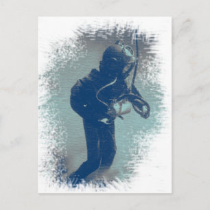 Vintage Diver Art Undervatten gammal Stil-dykning Vykort