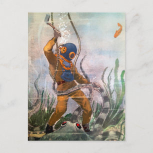 Vintage Diver med Ax-vykort Vykort