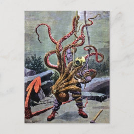 Vintage Diver Octopus Fight Vykort
