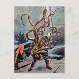 Vintage Diver Octopus Fight Vykort