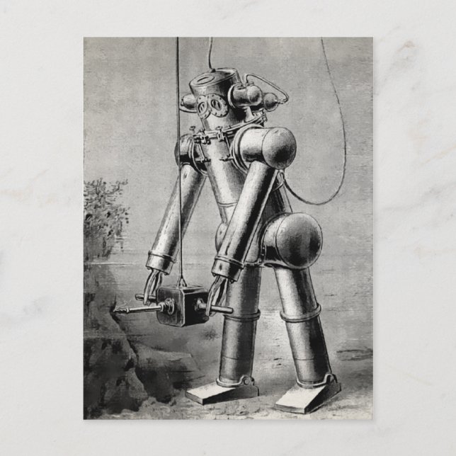 Vintage Diving Kostym Illustration Vykort (Framsida)