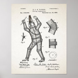 Vintage Diving Kostym Patent 1881 Poster