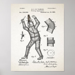 Vintage Diving Kostym Patent 1881 Poster