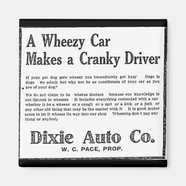 Vintage Dixie Auto Advertisement 1923 Wheezy Car Magnet (Framsidan)