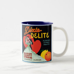 Vintage Dixie Delite Fruit Låda etikett Två-Tonad Mugg