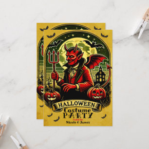 Vintage Djävul i Kyrkogård Gult Halloween Party  Inbjudningar