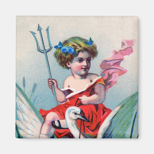 Vintage Djävulen Child & Svan Magnet (Framsidan)