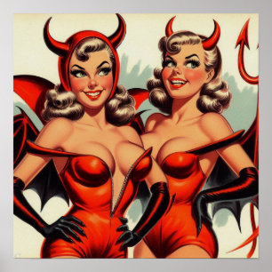 Vintage Djävulen Girls Illustration Poster