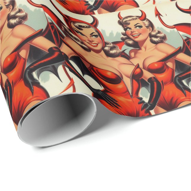 Vintage Djävulen Girls Illustration Presentpapper (Rullad Hörn)