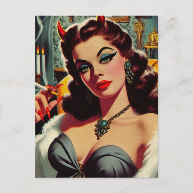 Vintage Djävulen Woman Vykort (Framsida)