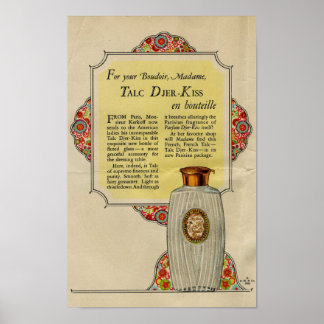 Vintage Djer Kiss Talc pulver 1924 Poster