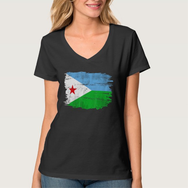 Vintage Djibouti Flagga   T Shirt (Framsida)